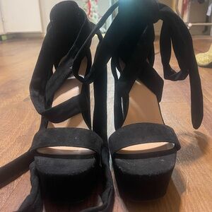 Nasty Gal Black Velvet Platform Heels
